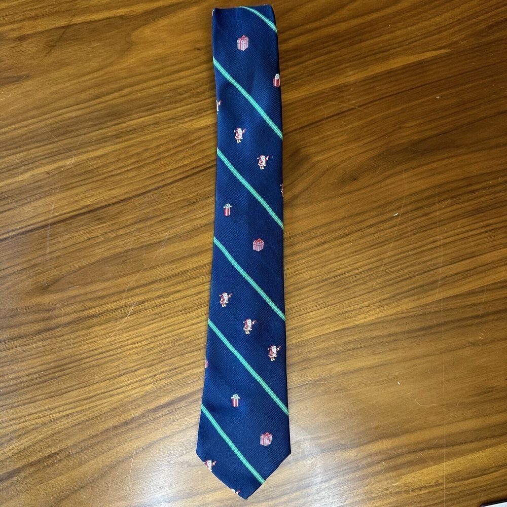 Vintage Santa Country Clubs Mens Tie Patterned Polyester Made in USA Navy Blue S